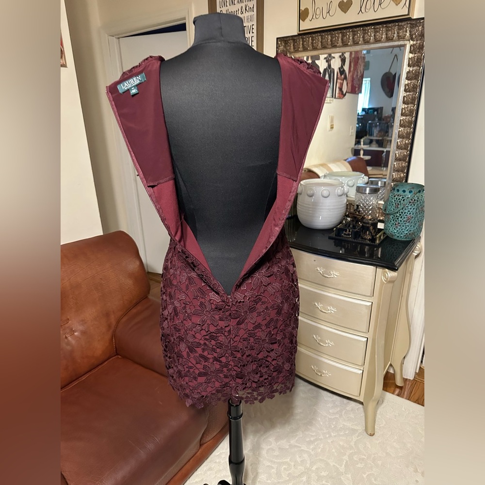 LAUREN RALPH LAUREN BEAUTIFUL BURGUNDY LACE CASUAL COCKTAIL ,PARTY DRESS… - Picture 5 of 15